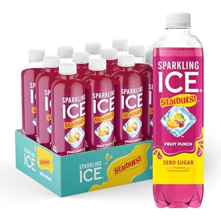 Sparkling Ice STARBURST Fruit Punch, Zero Sugar Flavored Sparkling Water, with Vitamins and Antioxidants, Low Calorie Beverage, 17 fl oz Bottles (Pack of 12)