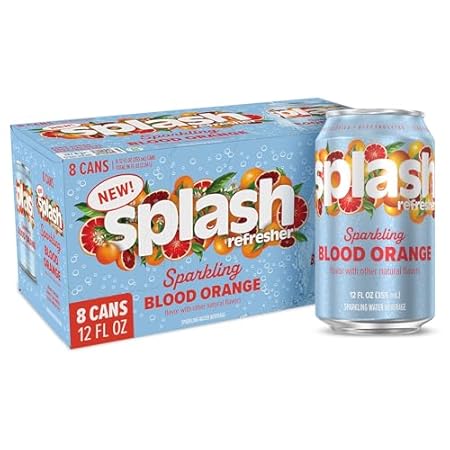 Splash Refresher Sparkling Water, Blood Orange - 8-Pack, 12 Fl Oz Cans - Flavored Carbonated Seltzer Water with Electrolytes, Zero Sugar & Zero Calories
