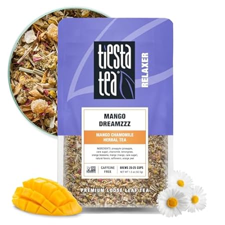 Tiesta Tea - Mango Dreamzzz Chamomile Loose Leaf Herbal Tea, Relaxing Chamomile & Lemongrass Blend, Caffeine-Free, Brew Hot or Iced, Makes Up to 25 Cups, Resealable Pouch, 1.5 Ounce