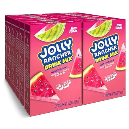 Jolly Rancher Singles To Go Powdered Drink Mix, Watermelon, 12 Boxes with 6 Packets Each - 72 Total Servings, Sugar-Free Drink Powder, Just Add Water, 0.66 Ounce (Pack of 12)