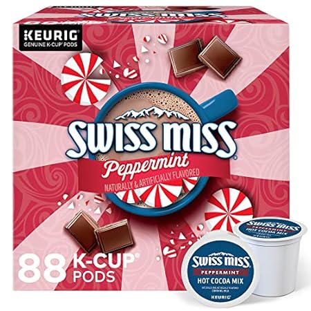 Swiss Miss Peppermint Hot Cocoa, Single-Serve Keurig K-Cup Pods, Hot Chocolate, 88 Count (4 Packs of 22)