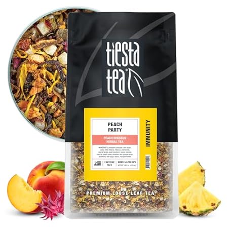 Tiesta Tea - Peach Party, Peach Hibiscus Herbal Tea, Premium Loose Leaf Tea Blend, Non-Caffeinated Fruit Tea, Make Hot or Iced & Up to 200 Cups, 16 oz Resealable Pouch