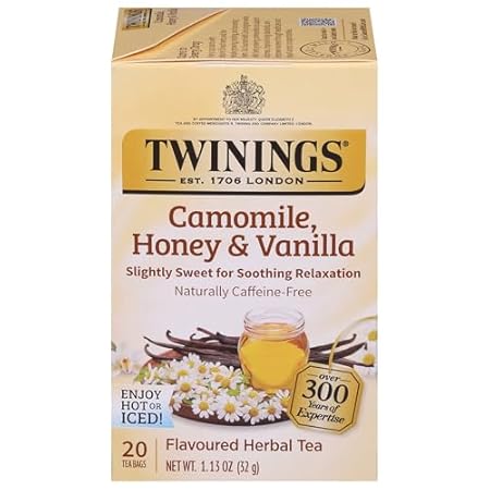 Twinings Honey and Vanilla Herbal Camomile Individually Wrapped Teabags, Soothing, Slightly Sweet & Naturally Caffeine-Free, 20 Count (Pack of 6), Enjoy Hot or Iced