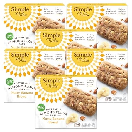 Simple Mills Almond Flour Snack Bars, Nutty Banana Bread - Gluten Free, Made with Organic Coconut Oil, Breakfast Bars, Healthy Snacks, Paleo Friendly, 6 Ounce (Pack of 6)
