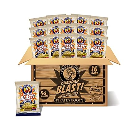 Pirate's Booty Cheddar Blast Cheese Puffs, Gluten-Free, Kids Snacks, 0.75oz (16ct)