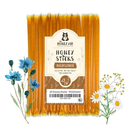 The Honey Jar - Wildflower Varietal Honey Sticks - Pure Honey Straws For Tea, Coffee, or a Healthy Treat - One Teaspoon of Flavored Honey Per Stick - Made In The USA, Real Honey - (20 Count)