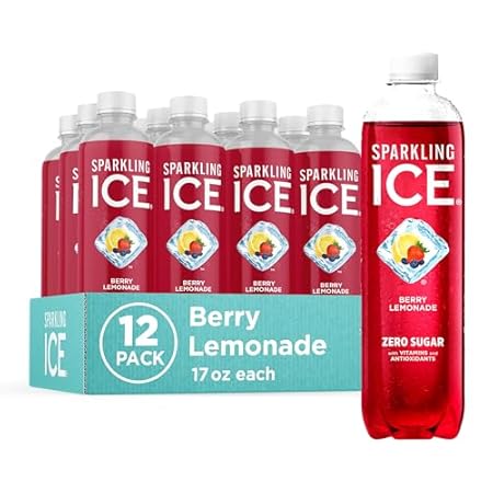 Sparkling Ice, Berry Lemonade Sparkling Water, Zero Sugar Flavored Water, with Vitamins and Antioxidants, Low Calorie Beverage, 17 fl oz Bottles (Pack of 12)
