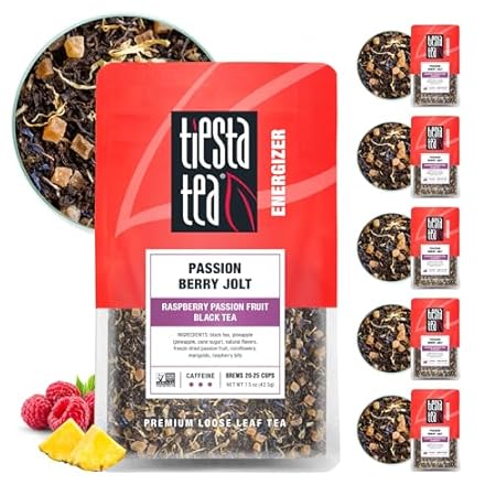 Tiesta Tea - Passion Berry Jolt, Loose Leaf, Raspberry Passion Fruit Black Tea, Premium Caffeinated Black Tea, Make Hot or Iced, Brews Up to 25 Cups, 1.5oz Resealable Pouch (Pack of 6)