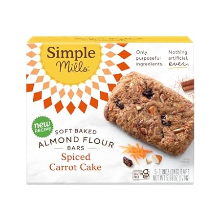 Simple Mills Almond Flour Snack Bars, Spiced Carrot Cake - Gluten Free, Made with Organic Coconut Oil, Breakfast Bars, Healthy Snacks, Paleo Friendly, 6 Ounce (Pack of 1)