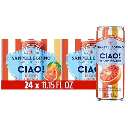 Sanpellegrino CIAO Blood Orange Sparkling Water, Low-Calorie Italian Sparkling Water with Real Fruit Juices, 0g Added Sugar, 24-Pack