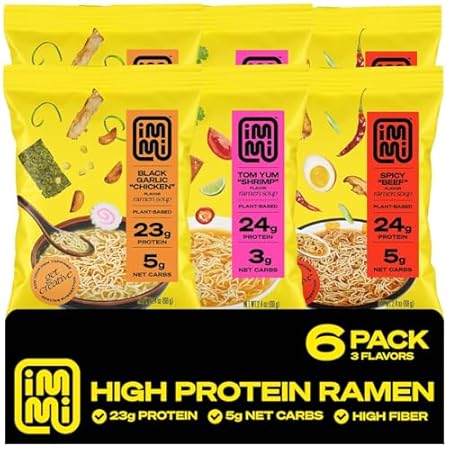 immi Ramen Variety Pack – Bold Flavors, Better Noodles – High Protein, Low Carb, Plant Based – Spicy Beef, Black Garlic Chicken, Tom Yum Shrimp – Keto & Plant-Based Comfort Food