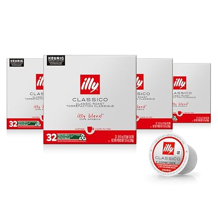 Illy Coffee K Cups - Pods For Keurig Machines – Classico Roast - Caramel, Orange Blossom & Jasmine - Mild, Flavorful & Balanced Flavor - No Preservatives – 32 Count, 4 Pack