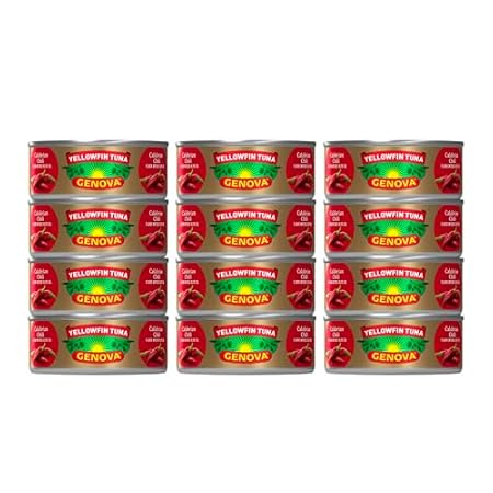 Genova Premium Yellowfin Tune in Calabrian Chili Infused Olive Oil, 5 Ounce Cans, 12-Pack – Nutrient Rich, High Protein Canned Tuna Fish - Delicious, Easy, Nutritious Ready to Eat Meals