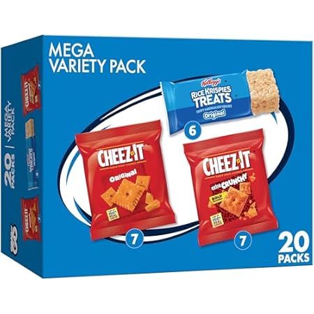 Kellogg's Cheez-It & Rice Krispies Treats, Lunch Snacks, Mega Variety Pack, 18.68oz Box (20 Count)