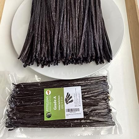 8oz Vanilla Beans Grade A Tahitian 6"-7" Bulk (1/2Lb) for Extract, Cooking and Baking by FITNCLEAN VANILLA| 0.5 Pound Fresh Gourment Natural Raw NON-GMO Whole Pods.