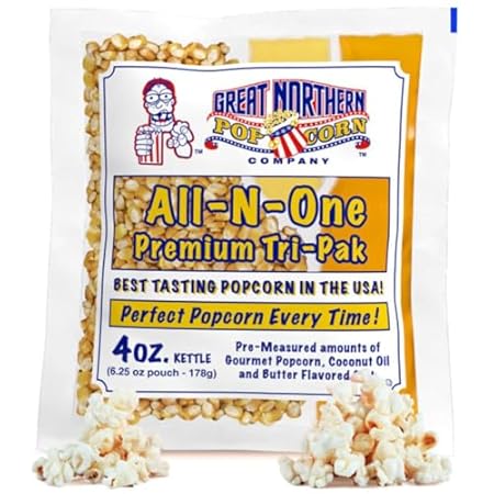 4oz Popcorn Machine Popcorn Packets - All-in-One Movie Theater Style Popcorn Kernels, Salt, and Oil Packs by Great Northern Popcorn (24 Case)