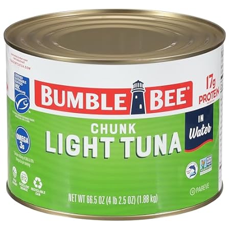 Bumble Bee Chunk Light Tuna In Water, 66.5 oz Bulk Food Service Can - Wild Caught Skipjack Tuna - 17g Protein Per Serving - MSC Certified Sustainable Seafood, Non-GMO, Gluten Free, Kosher