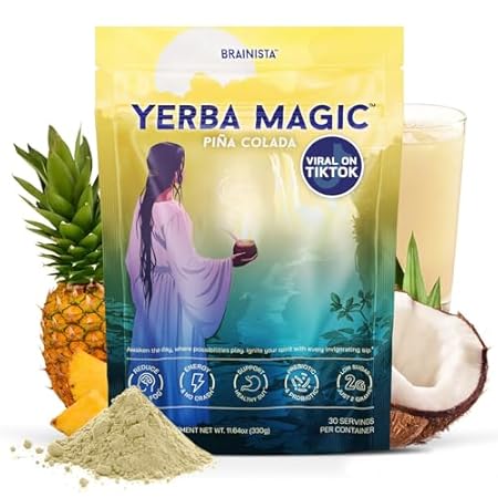 Yerba Magic – Yerba Mate Tea Instant Powder Super Drink with Nootropics, Prebiotics & Probiotics – Clean Energy, Mental Clarity & Gut Wellness | Low Sugar, Natural Caffeine – Pina Colada, 30 Servings
