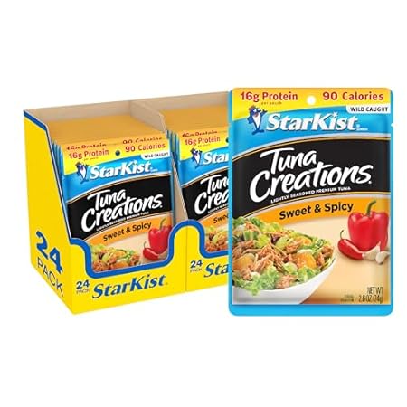 StarKist Tuna Creations Sweet and Spicy, 2.6 oz Pouch (24 Pack) Ready to Eat Wild Caught Tuna, 16g Protein, 90 Calories Per Serving, Gluten Free, Soy Free, Kosher, Perfect for Salads, Meals and Snacks