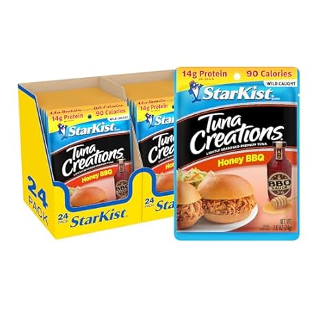 StarKist Tuna Creations Honey BBQ, 2.6 oz Pouch (24 Pack) Ready to Eat Wild Caught Tuna, 14g Protein, 90 Calories Per Serving, Gluten Free, Soy Free, Kosher, Perfect for Salads, Meals and Snacks