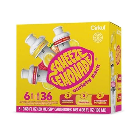Cirkul Squeeze Lemonade B-Vitamins Flavor Water Variety Pack, Makes 36 Drinks, No Sugar, Zero Calorie Drink Mix, (2 Classic, 2 Strawberry, 2 Raspberry)
