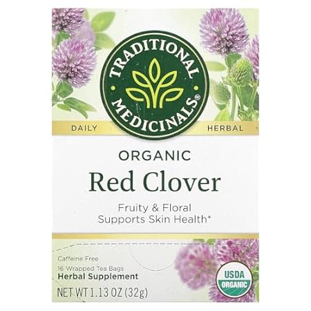 Traditional Medicinals Tea, Organic Red Clover, Supports Skin Health, 16 Tea Bags, 16 Count (Pack of 1)
