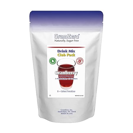 GramZero Cranberry Zero Calorie Sugar Free Drink Mix, Great For Nutrition Club Loaded Tea, Stevia Sweetened