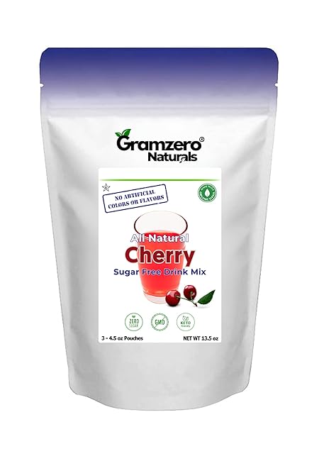 GramZero All Natural Cherry Zero Calorie Sugar Free Drink Mix, Great For Nutrition Club Loaded Tea, Stevia Sweetened