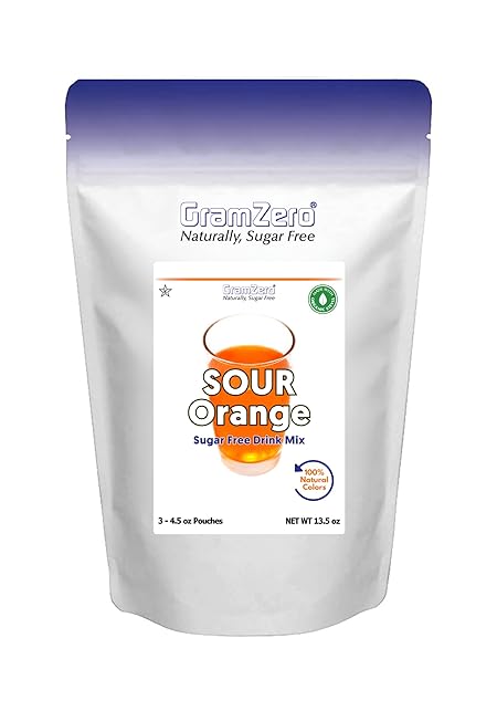GramZero Sour Orange Zero Calorie Sugar Free Drink Mix, Great For Nutrition Club Loaded Tea, Stevia Sweetened
