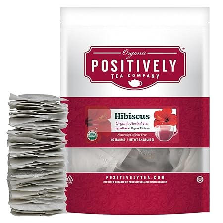 Organic Positively Tea Company, Hibiscus Herbal Tea Bags, 100 Count, Eco-Friendly Tea Bags, Non-GMO
