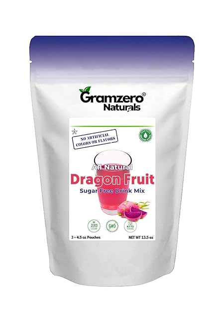 GramZero All Natural Dragon Fruit Zero Calorie Sugar Free Drink Mix, Great For Nutrition Club Loaded Tea, Stevia Sweetened