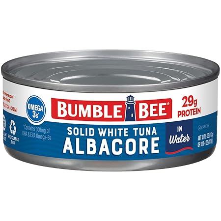 Bumble Bee Solid White Albacore Tuna in Water, 5 oz Can - Wild Caught Tuna - 29g Protein per Serving, High in Omega-3s - Non-GMO Project Verified, Gluten Free, Kosher