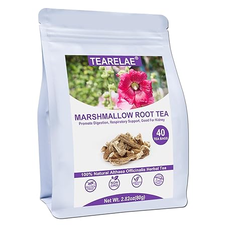 TEARELAE - Marshmallow Root Tea Bags - 2g x 40 Count - Premium Natural Cut & Sifted Althaea Officinalis - Non-GMO - Caffeine-free - Support Digestion & Respiratory