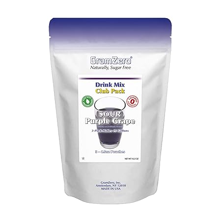 GramZero Sour Purple Grape Zero Calorie Sugar Free Drink Mix, Great For Nutrition Club Loaded Tea, Stevia Sweetened