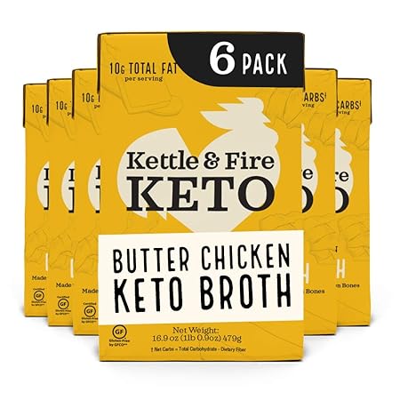 Butter Chicken Keto Bone Broth by Kettle and Fire, Bone Broth Soup, Organic, High Protein, Keto Friendly, Dairy Free, Gluten Free, 16oz each, 6 Pack
