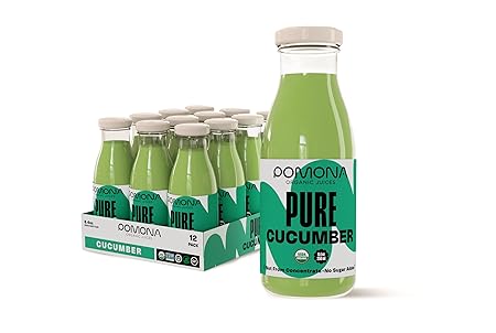 Pomona Organic Juices Pure Cucumber Juice, 8.4 Ounce Bottle (Pack of 12), Cold Pressed Organic Juice, Non-GMO, No Sugar Added, Not from Concentrate, Gluten Free, Kosher Certified, Preservative Free