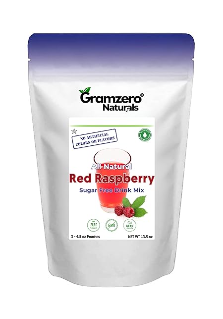 GramZero All Natural Red Raspberry Zero Calorie Sugar Free Drink Mix, Great For Nutrition Club Loaded Tea, Stevia Sweetened