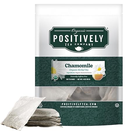 Organic Positively Tea Company, Chamomile Herbal Tea Bags, 100 Count, Eco-Friendly Tea Bags, Non-GMO