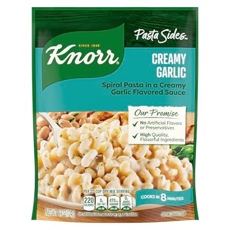 Knorr Pasta Sides Creamy Garlic Pack of 12 For Delicious Quick Pasta Side Dishes No Artificial Flavors, No Preservatives 4.4 oz