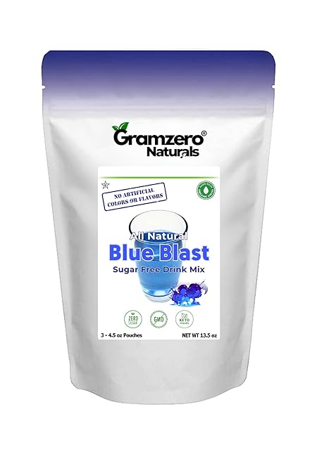 GramZero All Natural Blue Blast Zero Calorie Sugar Free Drink Mix, Great For Nutrition Club Loaded Tea, Stevia Sweetened