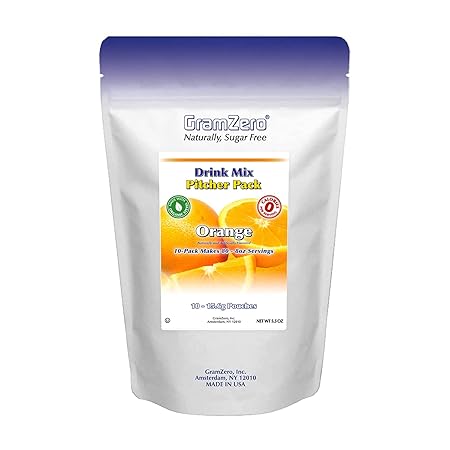 GramZero Orange, Sugar Free Drink Mix, Pitcher Pack, Great For Nutrition Club Loaded Tea, Zero Calorie, Stevia Sweetened