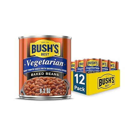 BUSH'S BEST 8.3 oz Canned Vegetarian Baked Beans, Source of Plant Based Protein and Fiber, Low Fat, Gluten Free, (Pack of 12)