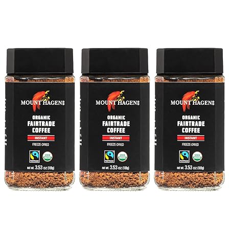 Mount Hagen 3.53oz Organic Freeze Dried Instant Coffee - 3 pack | Eco-friendly Coffee Made From Organic Medium Roast Arabica Beans | Fair-Trade Coffee Instant [3 x 3.53oz Jar]