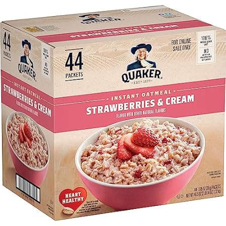 Quaker Instant Oatmeal, Strawberries & Cream, 1.05 Oz, (Pack of 44)