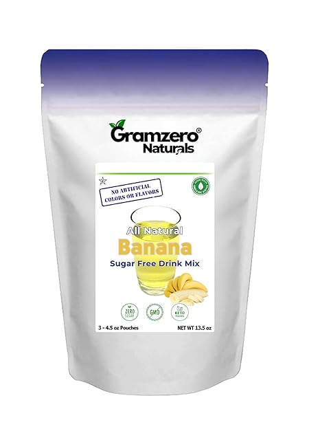GramZero All Natural Banana Zero Calorie Sugar Free Drink Mix, Great For Nutrition Club Loaded Tea, Stevia Sweetened