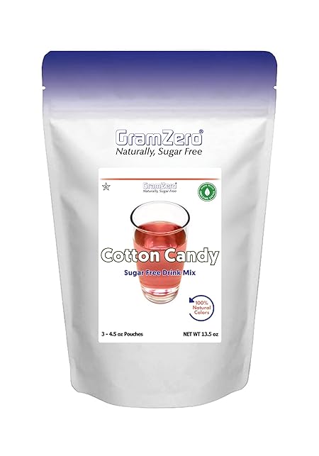 GramZero Cotton Candy Zero Calorie Sugar Free Drink Mix, Great For Nutrition Club Loaded Tea, Stevia Sweetened