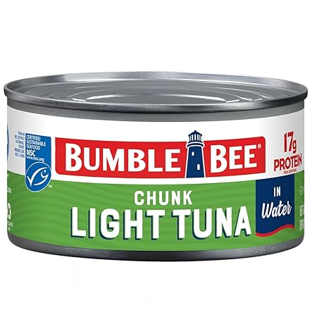 Bumble Bee Chunk Light Tuna In Water, 12 oz Can - Wild Caught Skipjack Tuna - 17g Protein Per Serving - MSC Certified Sustainable Seafood, Non-GMO, Gluten Free, Kosher