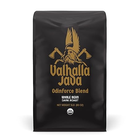 Death Wish Coffee, Valhalla Java Whole Bean Coffee, Fair Trade and USDA Certified Organic - 5 Lb Bag