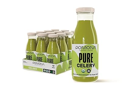 Pomona Organic Juices Pure Celery Juice, 8.4 Ounce Bottle (Pack of 12), Cold Pressed Organic Juice, Non-GMO, No Sugar Added, Not from Concentrate, Gluten Free, Kosher Certified, Preservative Free