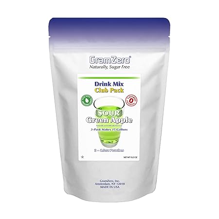 GramZero Sour Green Apple Zero Calorie Sugar Free Drink Mix, Great For Nutrition Club Loaded Tea, Stevia Sweetened